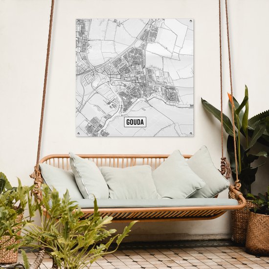 Carte de la ville affiche de jardin Gouda en vrac - Carte 100x100 cm - Toile de jardin / Toile d'extérieur / Peintures pour l'extérieur (décoration de jardin)
