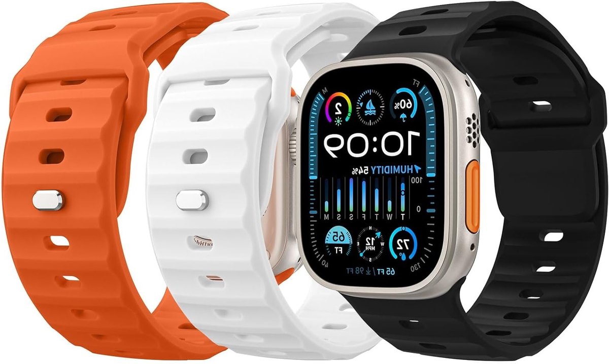 3-Pack Ocean Band voor Apple Watch Ultra 2 en Series 1-9 - Silicone Vervangband voor Mannen en Vrouwen, Comfortabele Polsband, Duurzaam en Stijlvol