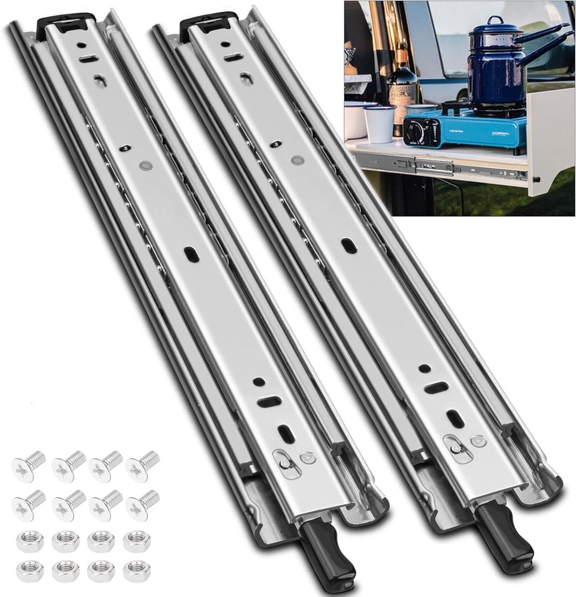 Zware Locking Ladegeleiders 78 Inch - Volledige Uittrekbaarheid, 250LB Capaciteit, 3-voudig, Zijdemontage, Industrieel Gebruik