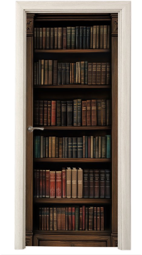 Deurposter 95x235 cm - Deursticker Boekenkast - Vintage - Bruin - Meubelfolie zelfklevend - Deurfolie woonkamer - Interieurfolie fotobehang - Deur plakfolie - Deurstickers - Deurbehang sticker - Kamer decoratie
