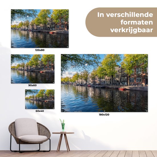 Tuinposter 180x120 cm - Tuindecoratie De Prinsengracht in het centrum van Amsterdam - Poster voor in de tuin - Buiten decoratie - Schutting tuinschilderij - Tuindoek muurdecoratie - Wanddecoratie balkondoek