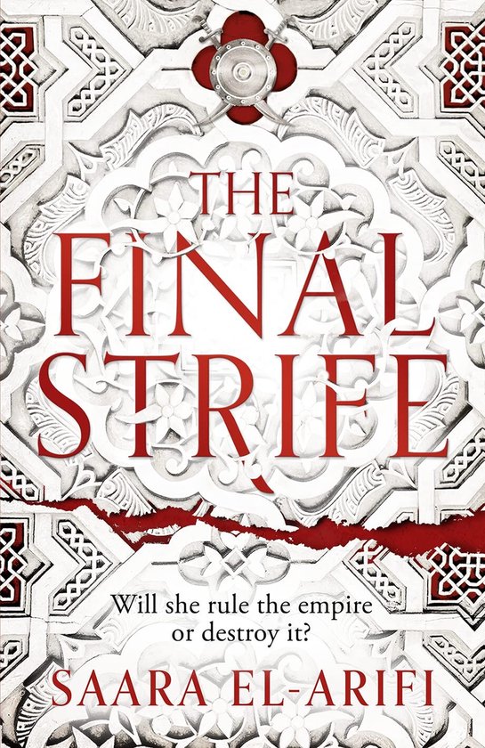 Boekomslag van 'The Final Strife' met rode letters en een wit reliëfontwerp.