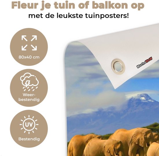 Poster de jardin Eléphant - Berg - Tanzanie - 80x40 cm - Décoration murale Outdoor - Poster de jardin - Toile de jardin - Poster de clôture - Tableau de jardin