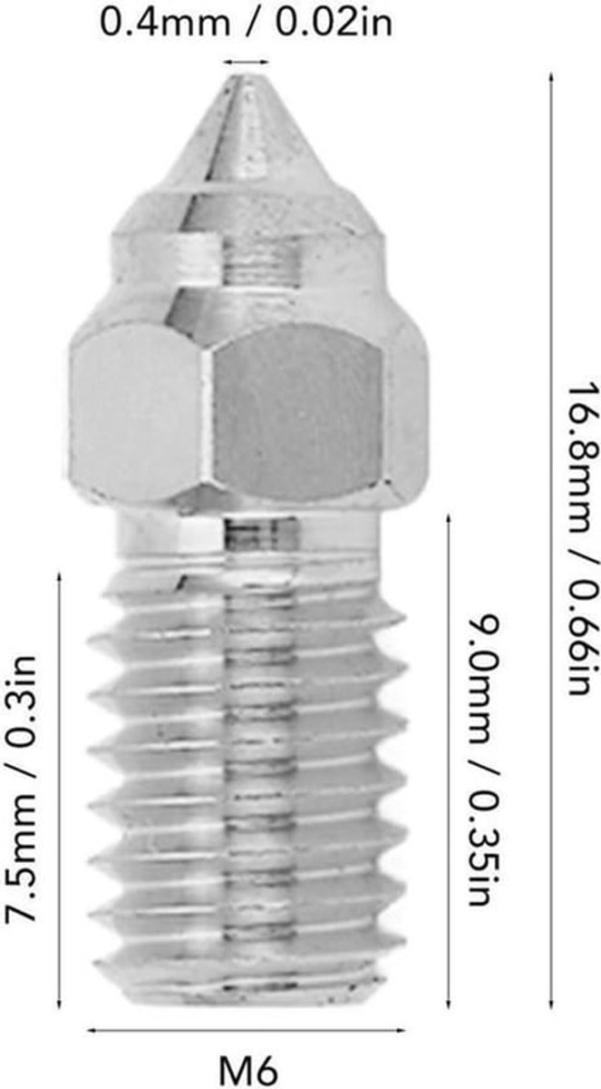 Hot End Nozzle M6 Draad Messing 1.75mm Printer Nozzle Eenvoudige Installatie Goede Warmtegeleiding 5 stuks Hoge Snelheid voor Ender 5 S1 7 (1.75mm/0.4mm)
