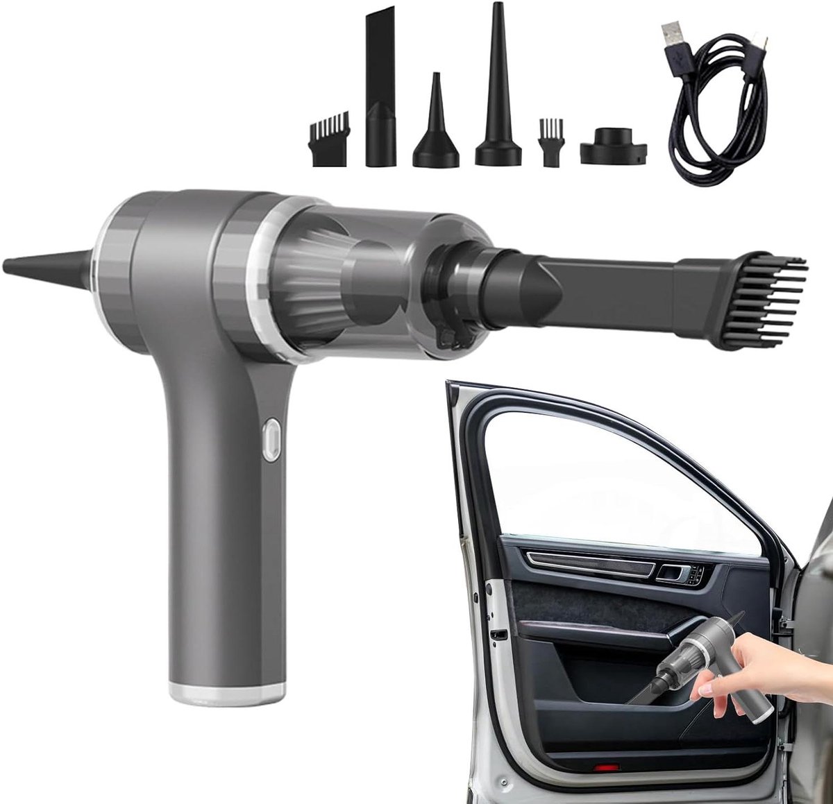 Draadloze Auto Stofzuiger - Handstofzuiger Air Duster - Auto Interieur Reinigen - 9000 Pa Zuigkracht - 185 x 75 cm