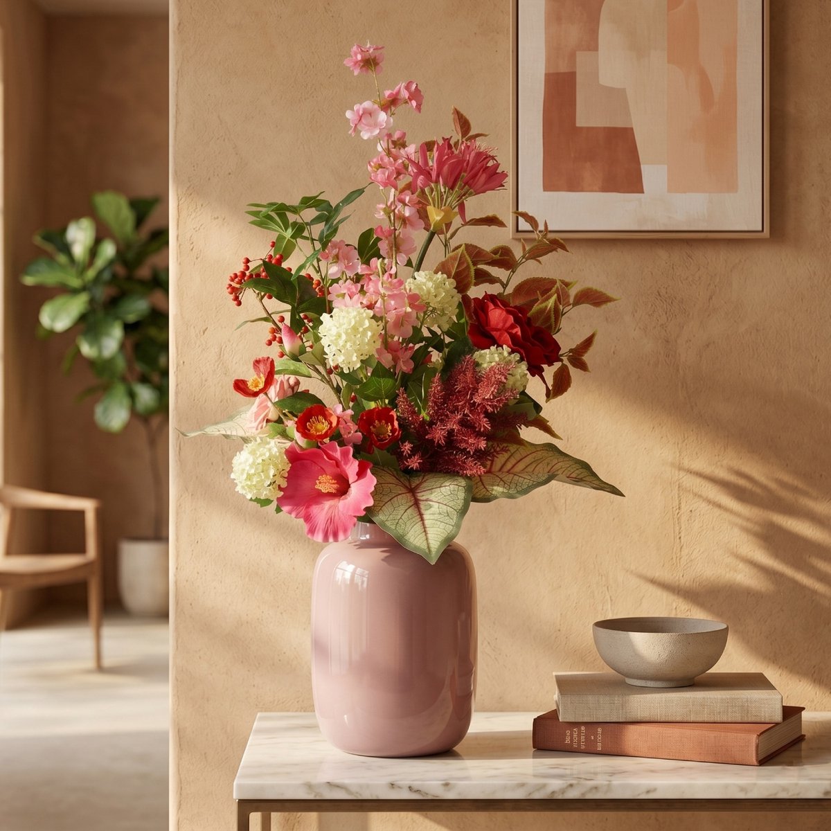 maxifleur Kunstplanten Handgebonden Kunstboeket Juliette Antwerpen 80cm Roze/Rood Meerkleurig
