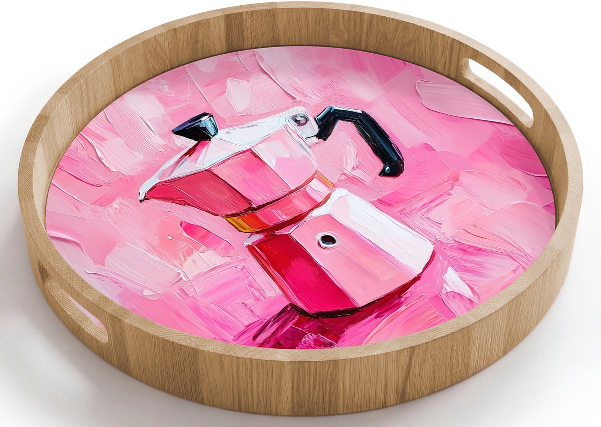 Dienblad rond 40x40 cm - Schootdienblad hout - Roze - Verf -