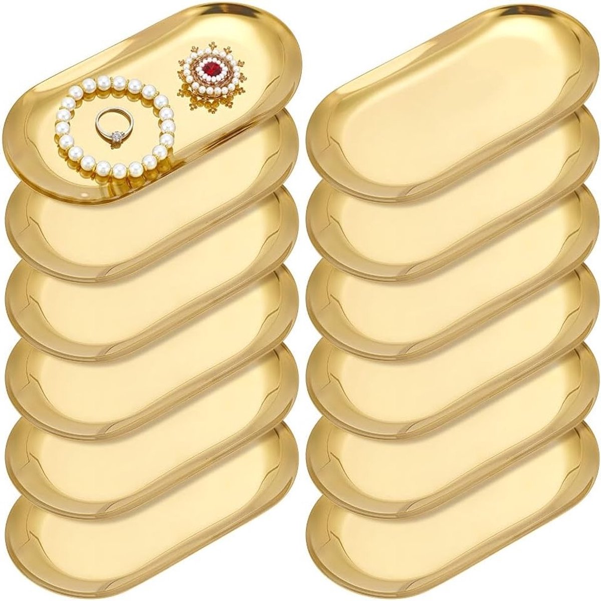 12-delige Rvs Ovale Opbergset voor Sieraden en Make-up, Ideaal voor Ringen, Oorbellen en Cosmetica