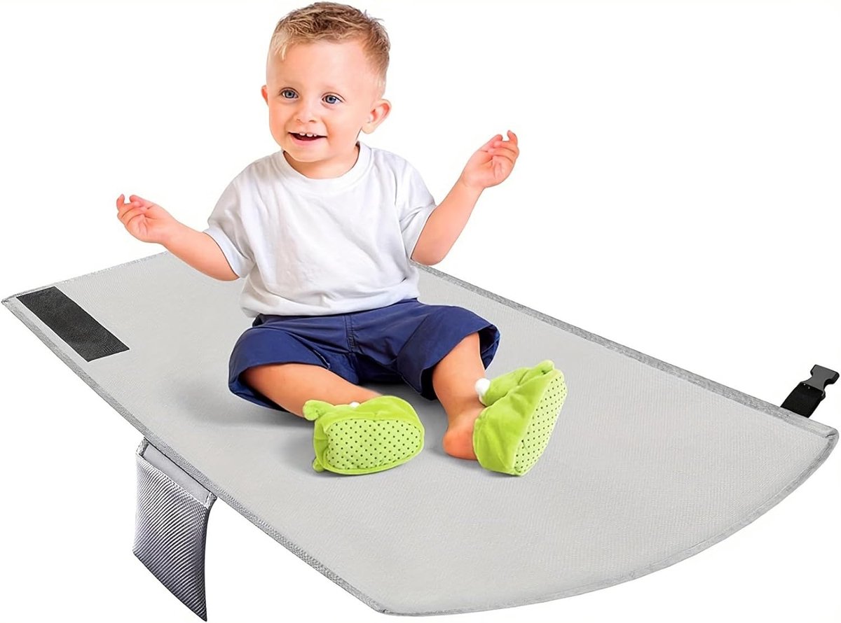 Verstelbare Voetsteun voor Kinderen - Vliegtuig Hammock - Zitting Uitbreiding - Opvouwbare Voetsteun - Korte Afstand Reisaccessoires 79x44cm (Grijs)