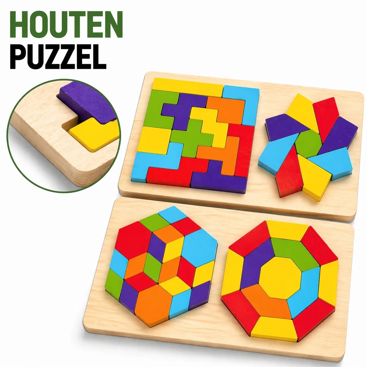 Houten Puzzel Set – Tangram & Vormpuzzel Educatief Speelgoed voor Kinderen