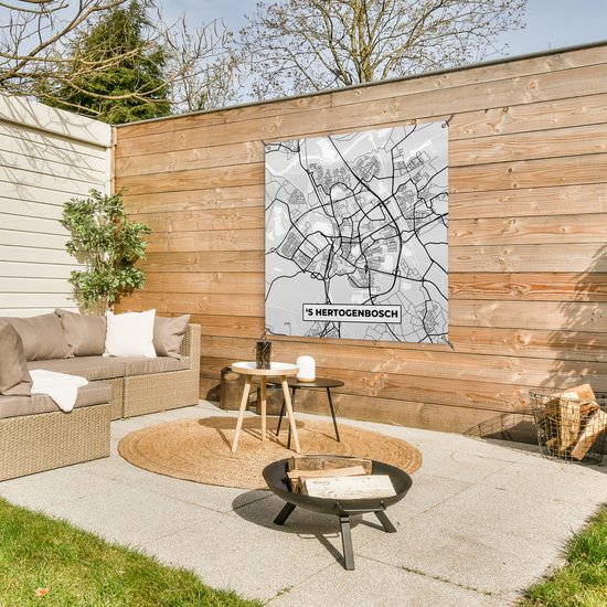 Tissu de jardin Plan de la ville - 's-Hertogenbosch - Grijs - Wit - 100x100 cm - Carte