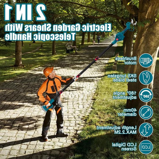 Elektrische takkenschaar met verlengstang - Maximale opening 65 mm - Snijdiameter 40 mm - Telescopische tuinschaar - Batterijgevoed - Compatibel met 18 V - Boomsnijden - Lang bereik van 2,2 m van Güde — afbeelding 5
