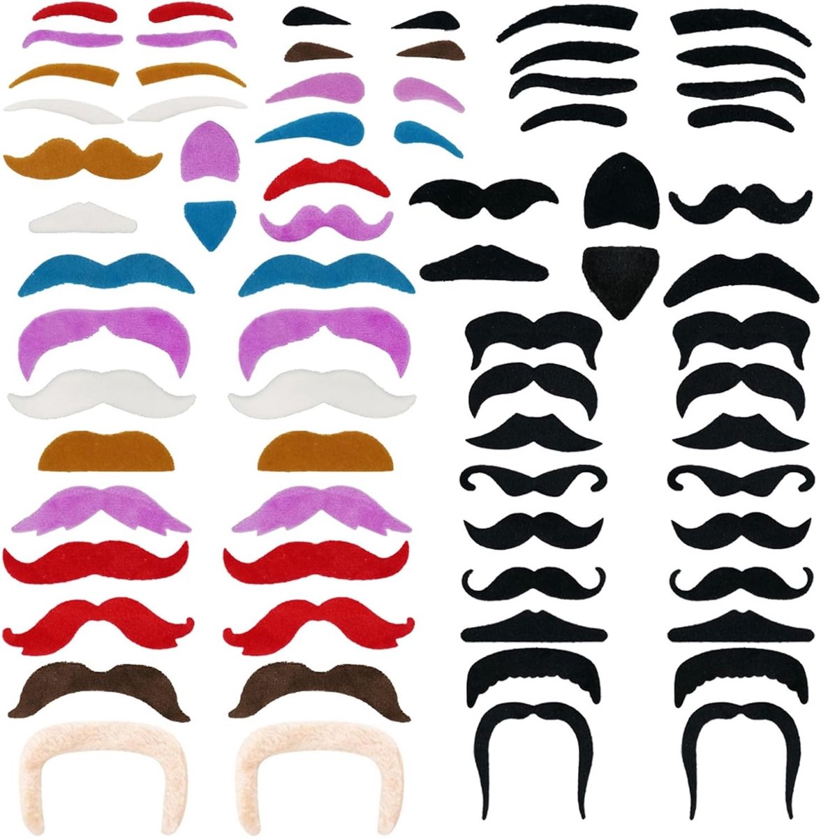 Zelfklevende Fake Snorren 60 Stuks - Multicolor Kostuumaccessoires voor Feest, Verkleedpartijen en Maskerade Performances