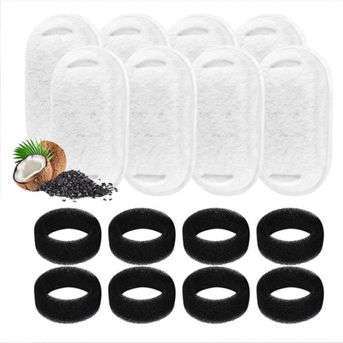 Reservefilters voor kattenfonteinen, koolstoffilter, schuimfilter - 8 + 8 stuks