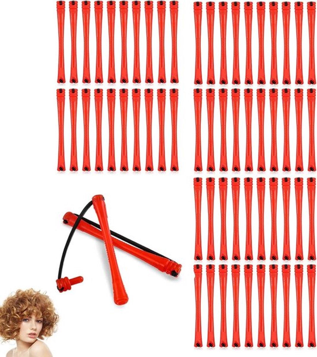 60 stuks korte krulspelden voor permanent met antislip rubberen band