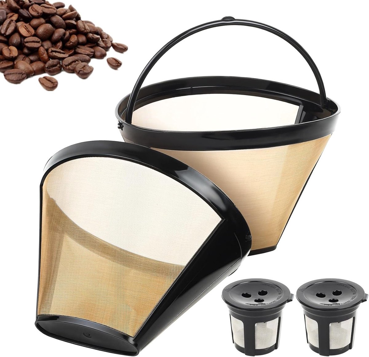 Herbruikbare RVS Koffiefilters - Permanente 100 Mesh Filter voor 8-12 Kopjes Koffiezetapparaten met 2 Capsule Baskets, Duurzaam en Milieuvriendelijk