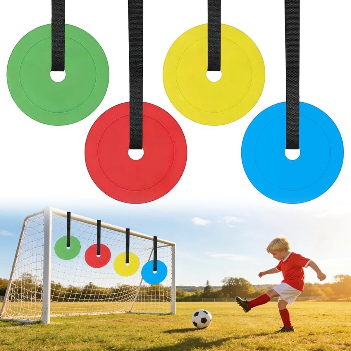 4 Stuks Voetbal Doel Disc Training Schijven van 15 cm met Verstelbare Lange Strips voor Voetbal, Hockey en Honkbal