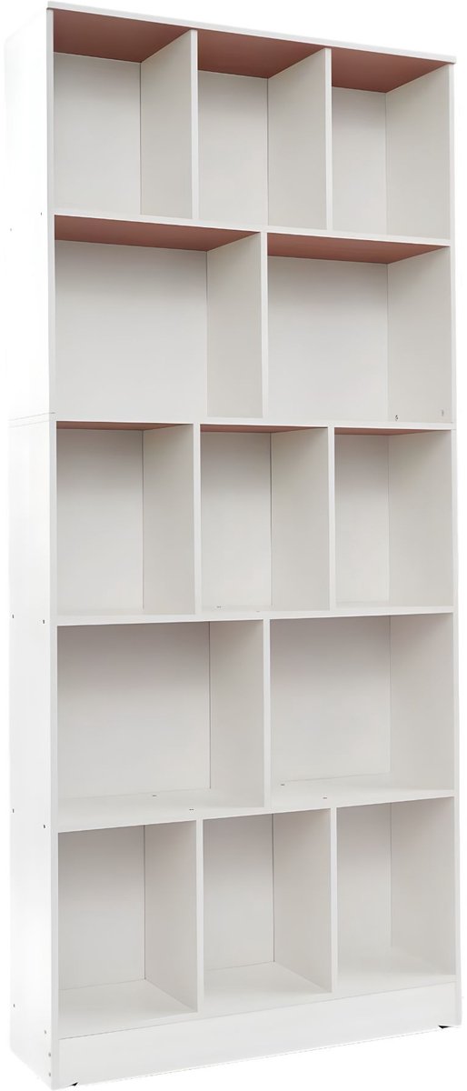 Happiq Boekenplank – Voor woonkamer, slaapkamer en thuiskantoor – 5-laags open boekenkast, 80×24×180 cm – Warm wit, Eik, Zwart, Grijs