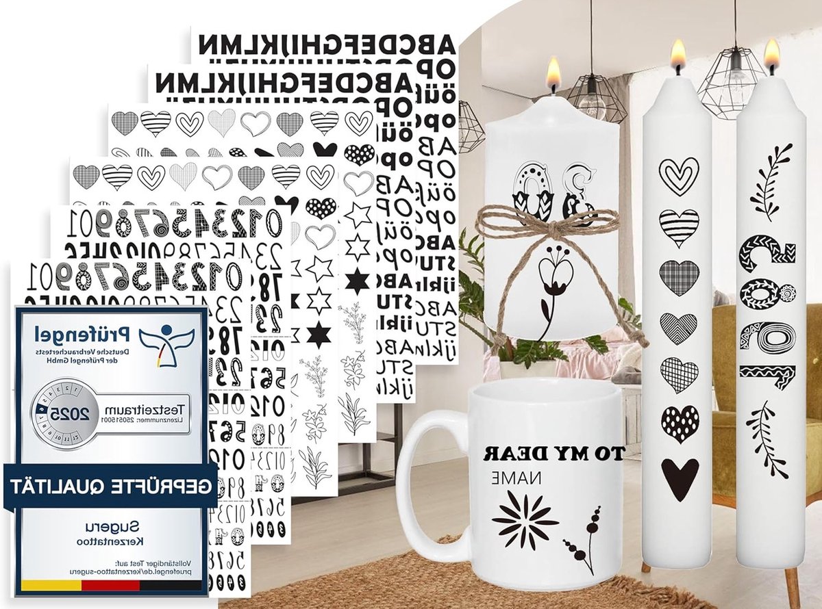 Candle tattoos met 200+ motieven, watertransferprint, kaarsdecoratie en stickers voor unieke creaties