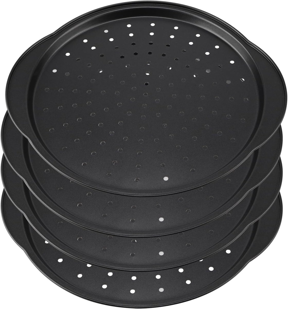 Set van 4 Stuks 30 cm Pizzaschalen voor de Oven Antikleef Pizzapan met Gaten Carbon Staal Ronde Pizzapan met Handvat voor Perfecte Pizza's en Bakresultaten