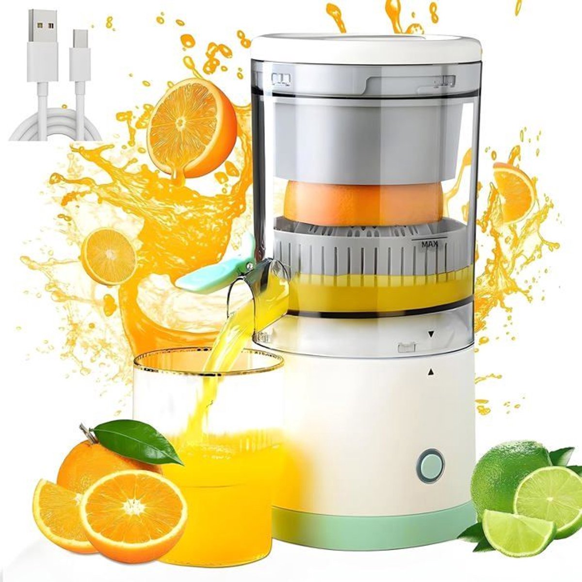 Draagbare, oplaadbare citruspers met USB-aansluiting - Stille fruit- en groentepers