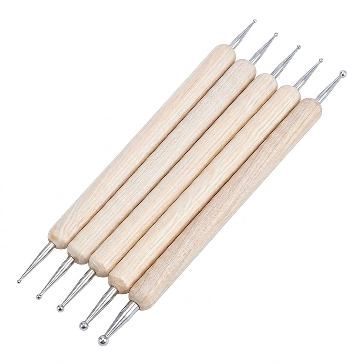 Lichtbruin houten embossing stylus gereedschap set voor beide dubbelzijdig met metalen punt 5 delig dotting tool voor papier knutselen scrapbooking en embossing technieken