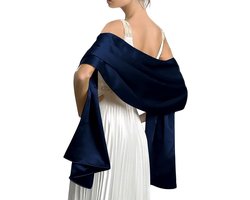 Elegante Satijnen Chiffon Avond Sjaals voor Bruiloften, Feestjes en Prom, Lichtgewicht Cape Sjaal in Navy, Perfect voor Bruidsmeisjes en Modebewuste Vrouwen