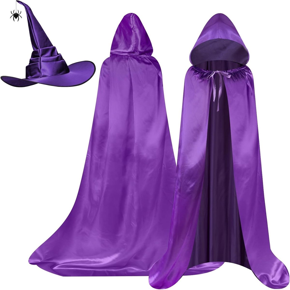 Heksen Cape met Kap voor Halloween en Kerst, Lange Cloak met Hoed en Handschoenen voor Feestjes en Verkleedpartijen, 2-delige Kostuumset