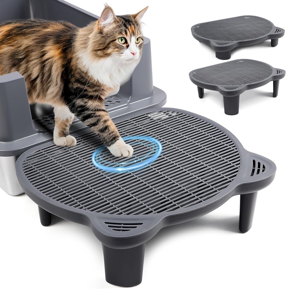 Verstelbare kattenrampe voor katten toilet, verhoogde kattenbak trap met filterfunctie, ideaal voor kleine en oudere katten, anti-slip ontwerp en eenvoudig te reinigen