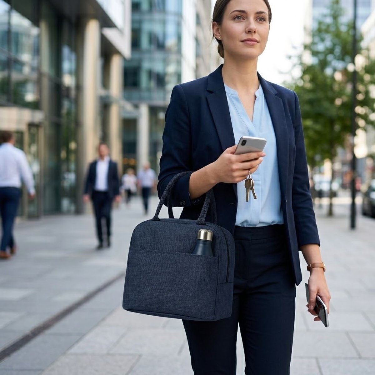 Donkerblauwe koeltas dames en heren draagbare handtas lunch tas geïsoleerde opberg tas met dubbele handgreep berenpatroon geschikt voor werk woon werkverkeer en vrije tijd compacte tote bag stijl — cadeau in Cadeau-ideeën - foto 2