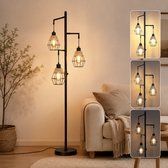 Rosnek Industriële Vloerlamp 3-Lichts - Zwarte Staande Lamp met 3 Metalen Kappen - Traploos Dimbaar - Inclusief 3 E27 LED Lampen - Vintage Leeslamp voor Woonkamer