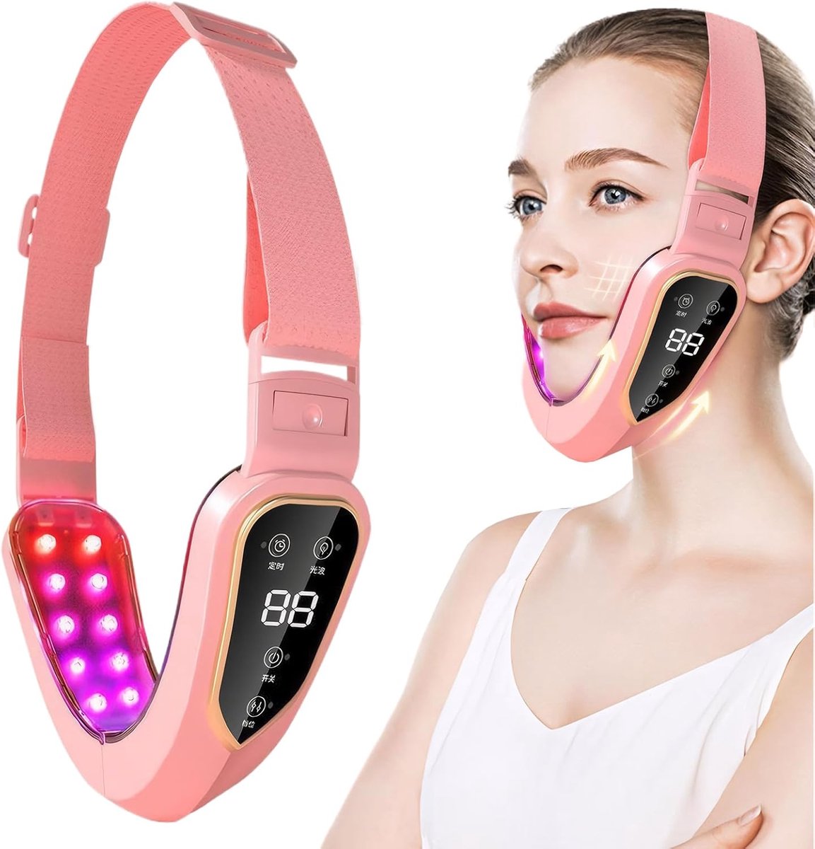 Elektrische gezichtsmassager, V-vormige gezichtsverstevigende beautyband, kinverwijderaar, gezichtsmassager voor vrouwen, elektrische anti-aging microstroom, 5 standen, 12 instelbare niveaus.