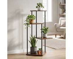 Cheqo® Plantentrap - Plantenrek - Plantenstandaard - Bloemenrek - Bloemenstandaard - Plantenladder - Plantenetagere - Plantenhouder - Bloementrap - Industrieel - voor Binnen en Buiten - Woonkamer - Balkon - Serre - Zwart