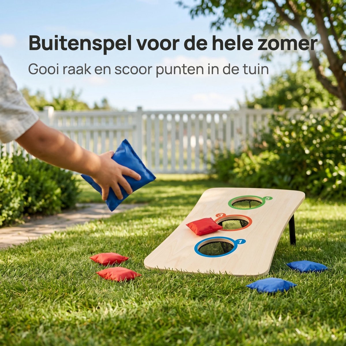 Cheqo® Pittenzak Werpen - Werpspel voor Kinderen - Gooispel - Buitenspel - Cornhole - Bean Bag Toss - Houten Bord - Tuinspel - Buitenspeelgoed - Pittenzakjes - Zakjes Gooien - Gezinsspel - Speelgoed Kinderen - Tuin Spelen - Puntenspel — afbeelding 2