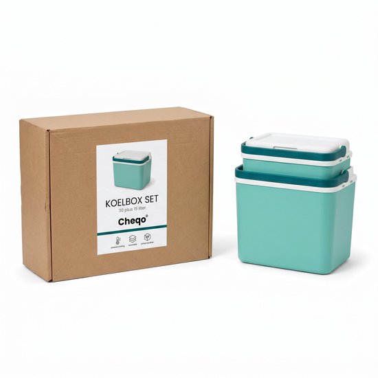 Cheqo® Koelbox Set van 2 - Mintgroen - Passieve Koelbox voor Camping en Picknick - Draagbare Koeltas zonder Stroom - Geïsoleerd voor Strand en Auto - Stapelbaar - Frigobox - Coolbox - Festival - BBQ - Outdoor - Vakantie van Cheqo — afbeelding 5