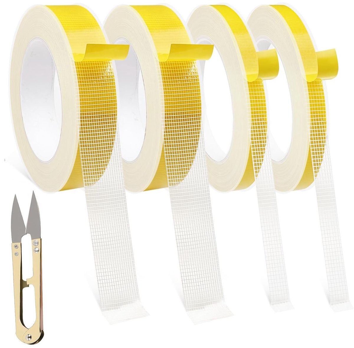 Dubbelzijdige stof tape - 4 rollen zelfklevende textieltape, 1 cm en 2,5 cm, 10 m rol, extra sterk, verwijderbaar, zonder resten, ideaal voor gordijnen en naaien zonder stikken