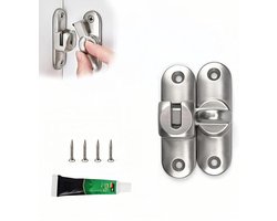 Sliding Door Lock - 79 cm - Zinc Alloy - Binnen en Buiten - 90° en 180° Draaibeweging - Deurslot met Schroeven en Spijkervrije Lijm voor Kasten, Deuren en Ramingen