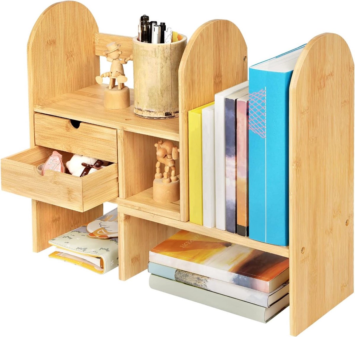 Kleine Houten Boekenkast - Verstelbare Tafelplank voor Boeken, Kantoorbenodigdheden en Keukenwerkblad