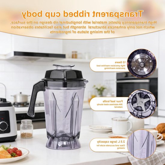 Vervangende Blenderkan van 2,5 Liter, Geschikt voor Diverse Blender Modellen, Duurzaam en Praktisch Keukenaccessoire — afbeelding 3