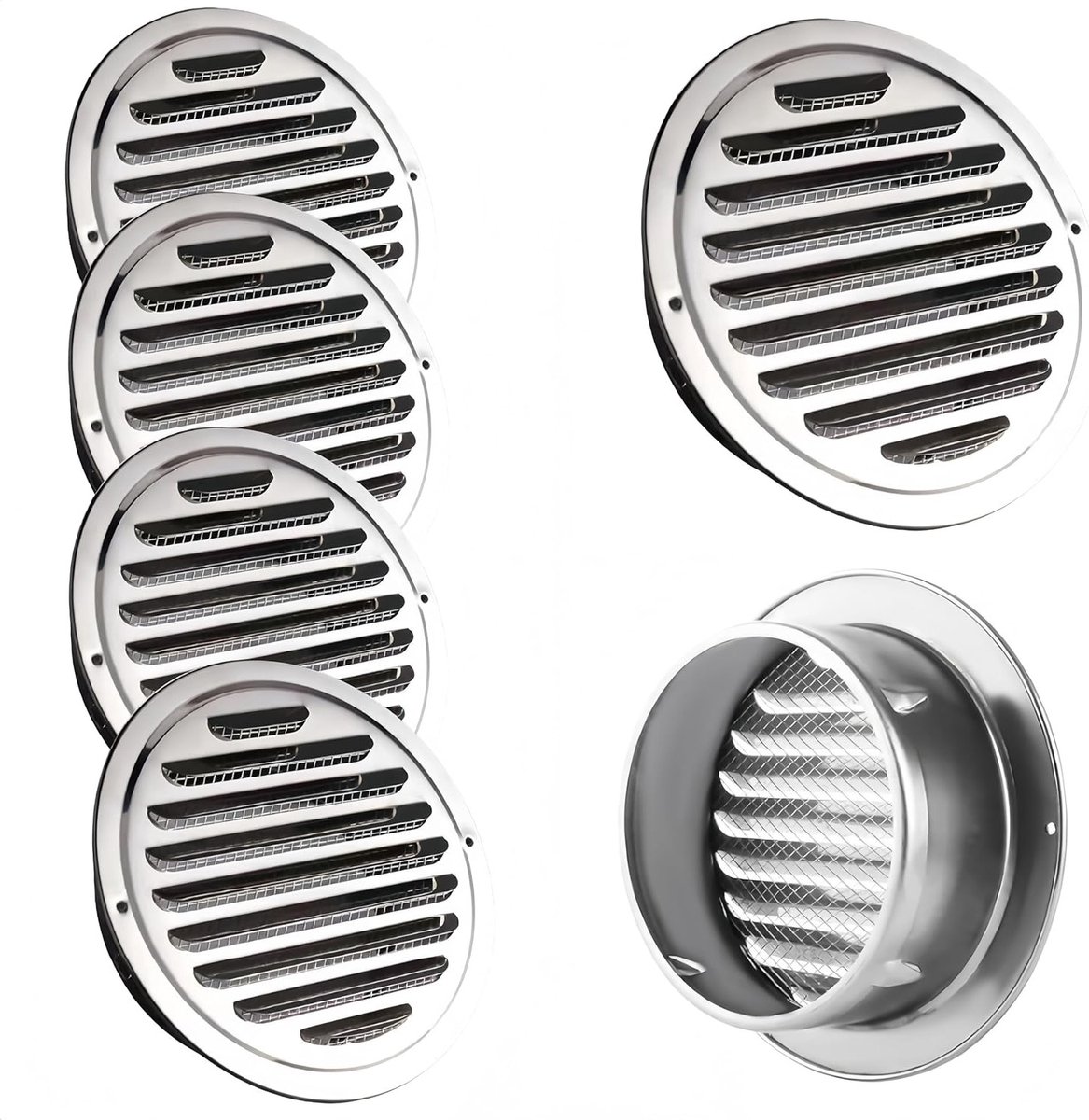 Ronde ventilatierooster 100 mm van roestvrij staal met insectenbescherming voor garage en 