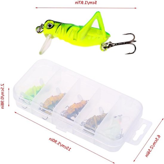 Vijfdelige Vissersset met Zachte Vliegende Grasshopper, Insecten en Aas met 3 Haken voor Baars, Forel en Zalm, Ideaal voor Vissersaccessoires en Hengelsport — afbeelding 3