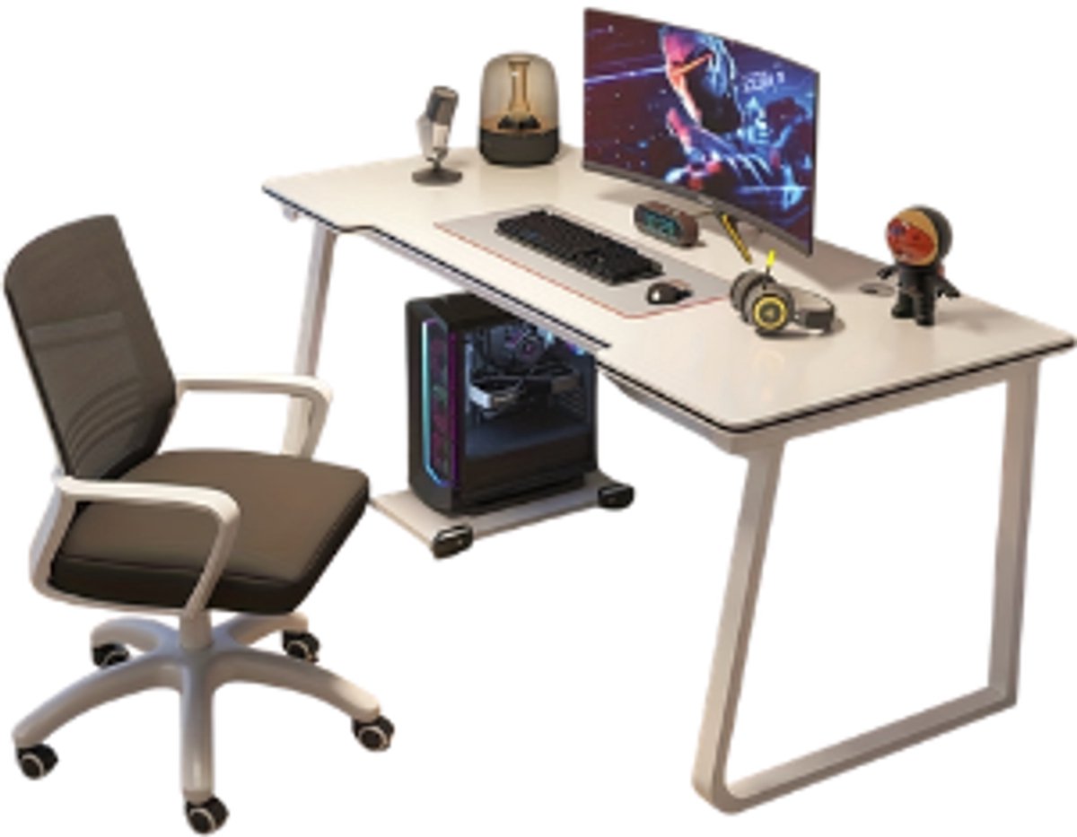 J.T.R Bureau-Ergonomisch bureau -Voor thuis of op kantoor- Het biedt een ruim oppervlak-ideaal voor het plaatsen van meerdere apparaten-100X50 CM- Wit.