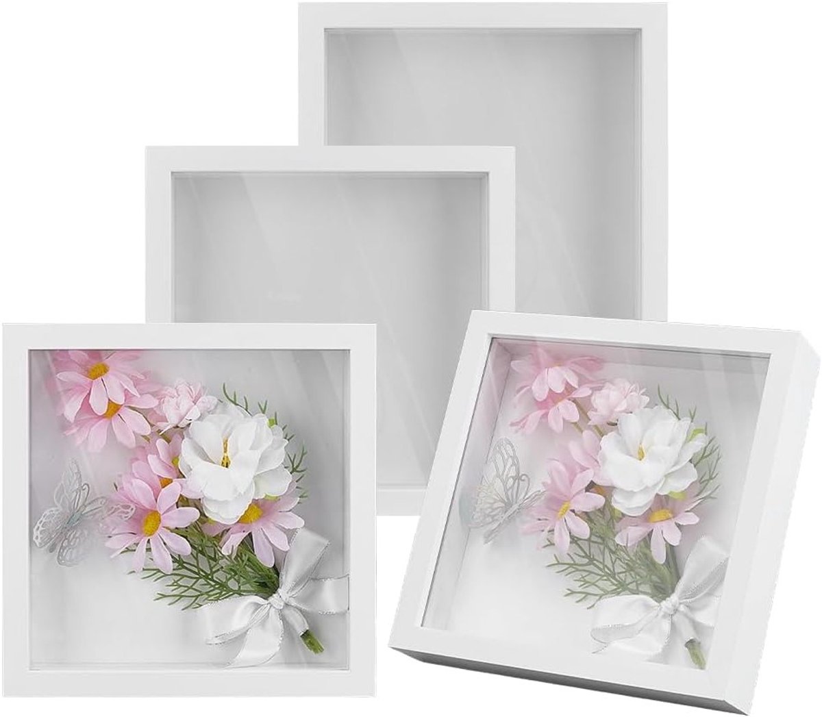 Set van 4 Fotolijsten 22 x 22 x 4.2 cm - Schaduwdoos voor Bloemen, Medailles en Foto's - Perfect voor Creatieve Projecten en Decoratie