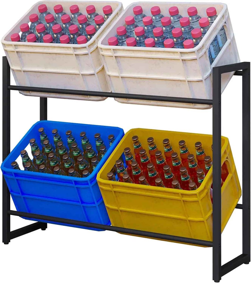CORE Drankenrek - Groentenrek - Krattenrek - Opslagrek - 4 grote kratten/dozen - 101.5x32x83.5cm - Zwart ijzer