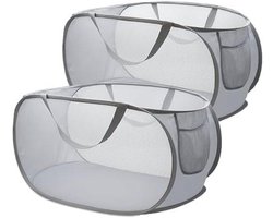 Tweedelige, opvouwbare wasmand met handvat Geschikt voor gemakkelijk transport, Geschikt voor badkamer, kamperen en reizen; zwart/grijs.