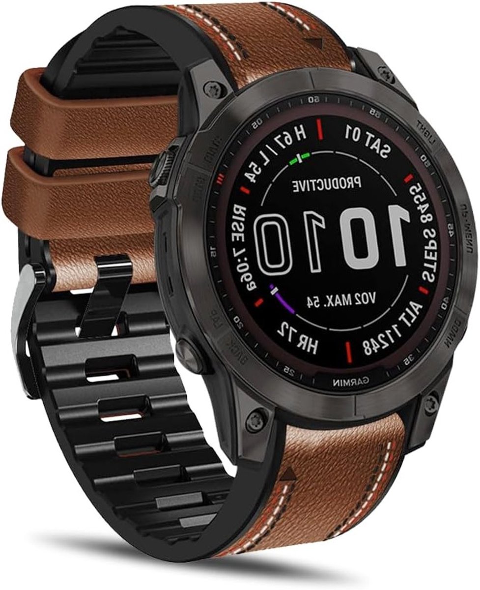 Stijlvolle 22mm Horlogeband voor Garmin Fenix 8, Quatix 7 Pro en MARQ - 2-in-1 Leer en Silicone in Bruin, Comfortabel en Duurzaam
