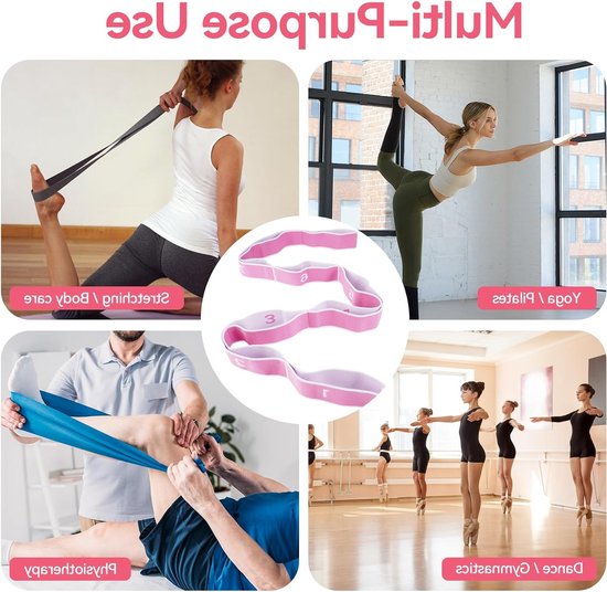 Yoga Stretch Band met 9 Lussen - Flexibele Rekband voor Yoga, Pilates en Gymnastiek, Ideaal voor Training en Revalidatie — afbeelding 3