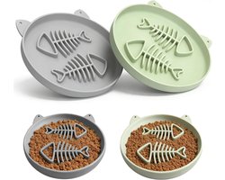 Set van 2 Siliconen Kattenvoederschalen, Langzaam Voeden, Geschikt voor Droog en Nat Voedsel, Makkelijk te Reinigen en Duurzaam, 17cm W x 1.8cm H