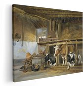 Artaza Canvas Schilderij Koeien - 100x80 cm - Wanddecoratie Landelijk - Muurdecoratie Boerderij Stal - Schilderijen Oude Meesters