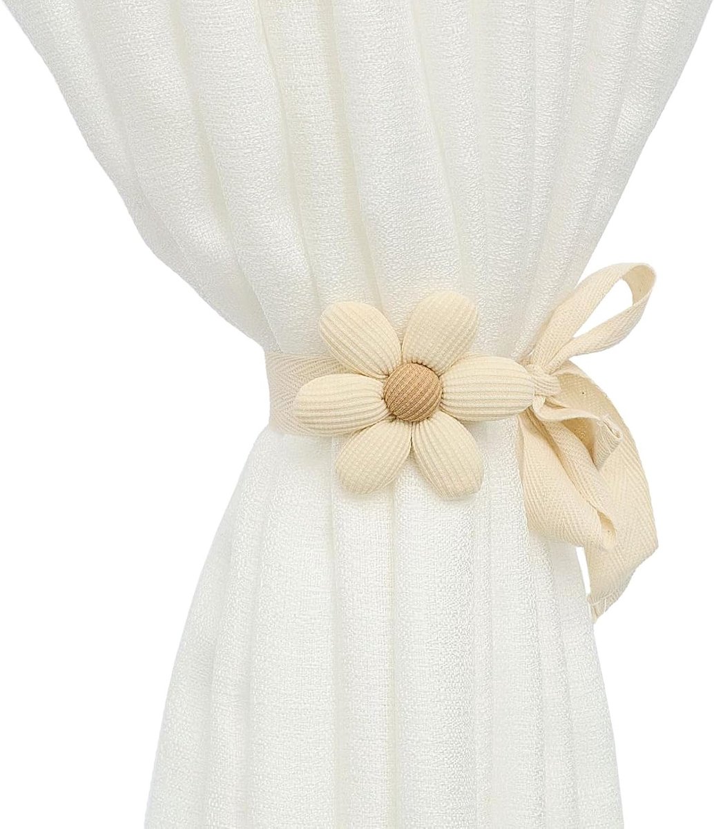 Set van 2 gordijnhouders met gordijnband in beige - Perfect voor raamdecoratie en interieurstyling